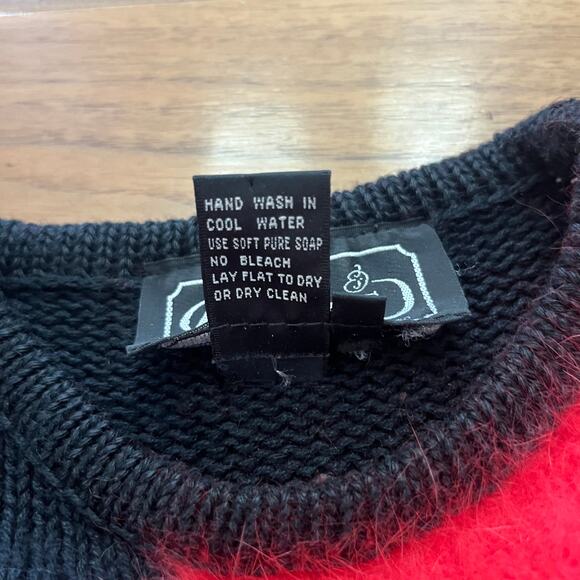 Vintage 80s Sweater Small Leather Angora Geometric Color Block Funky Retro - Picture 4 of 10